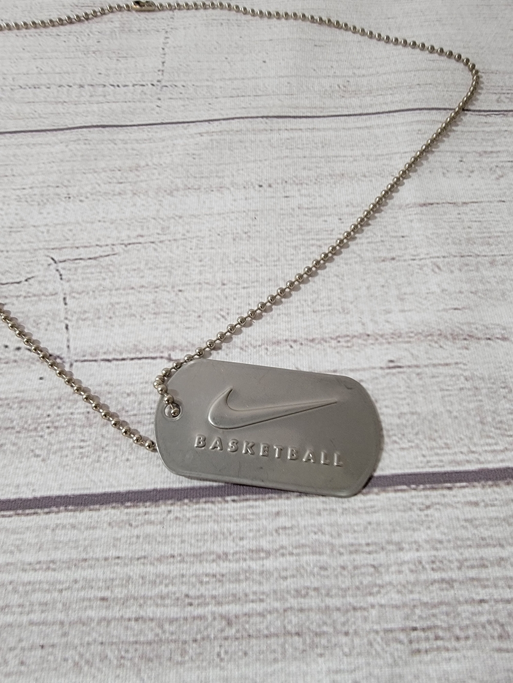 Vintage Nike Basketball Dog Tag Necklace Y2K Silver Tone Streetwear